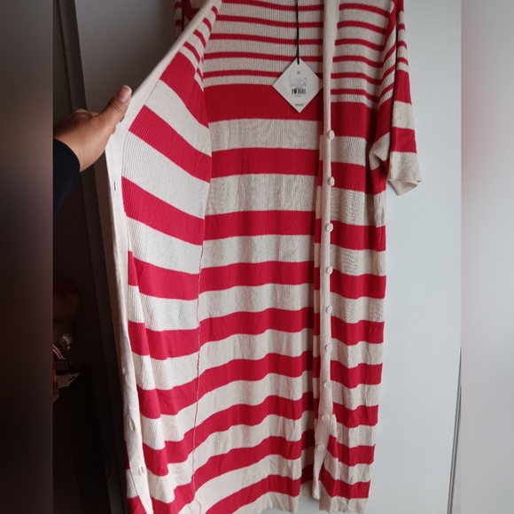 Ava & Viv Red and Cream Striped Cardigan - Picture 5 of 6